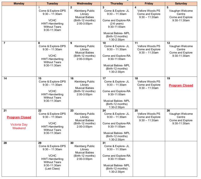 【史上最全】5月份多伦多各大免费早教中心课程表 【史上最全】5月份多伦多各大免费早教中心课程表