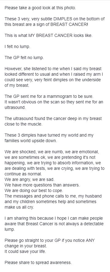 脸书25万转发！胸部有这种凹陷，可能是癌症的征兆！