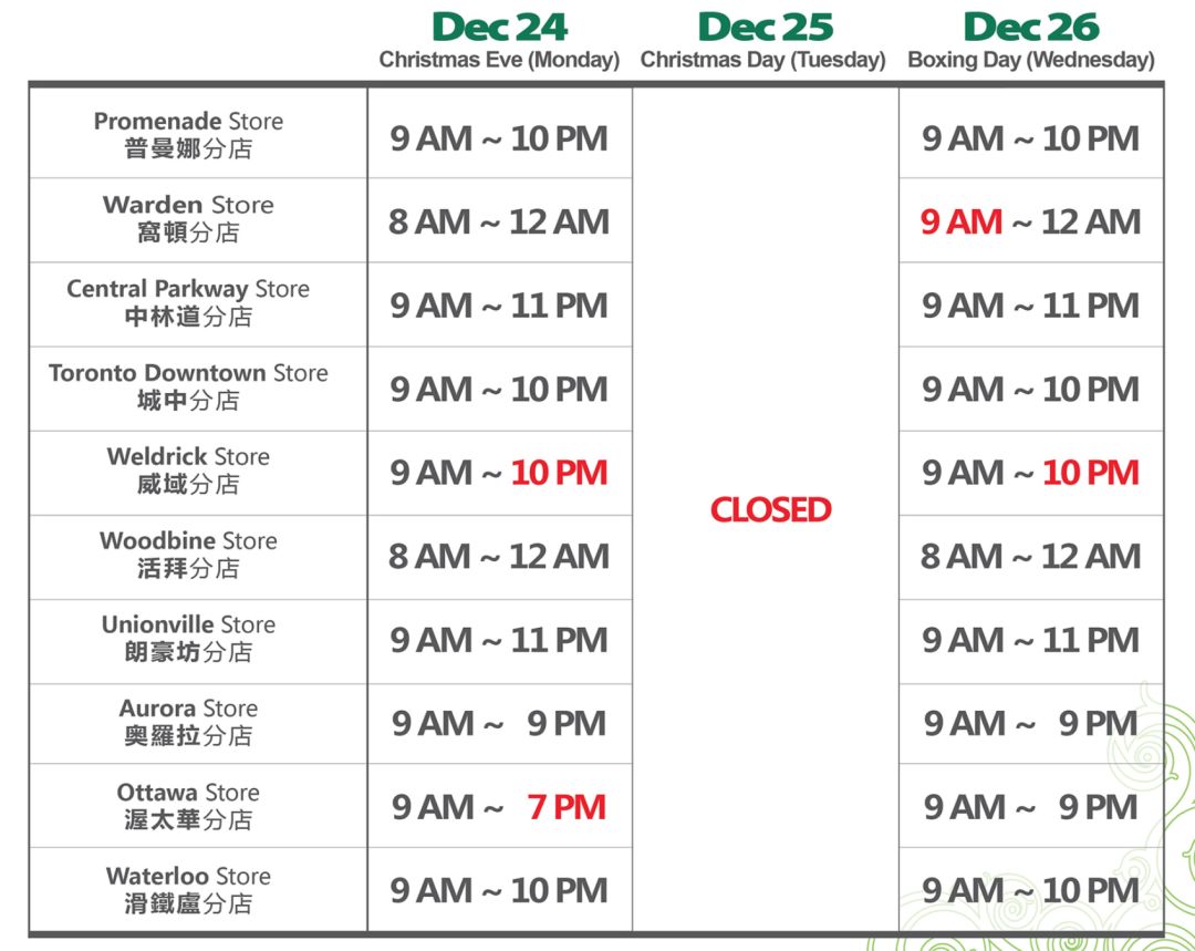 【开门关门】多伦多各大商场+景点假期营业时间！