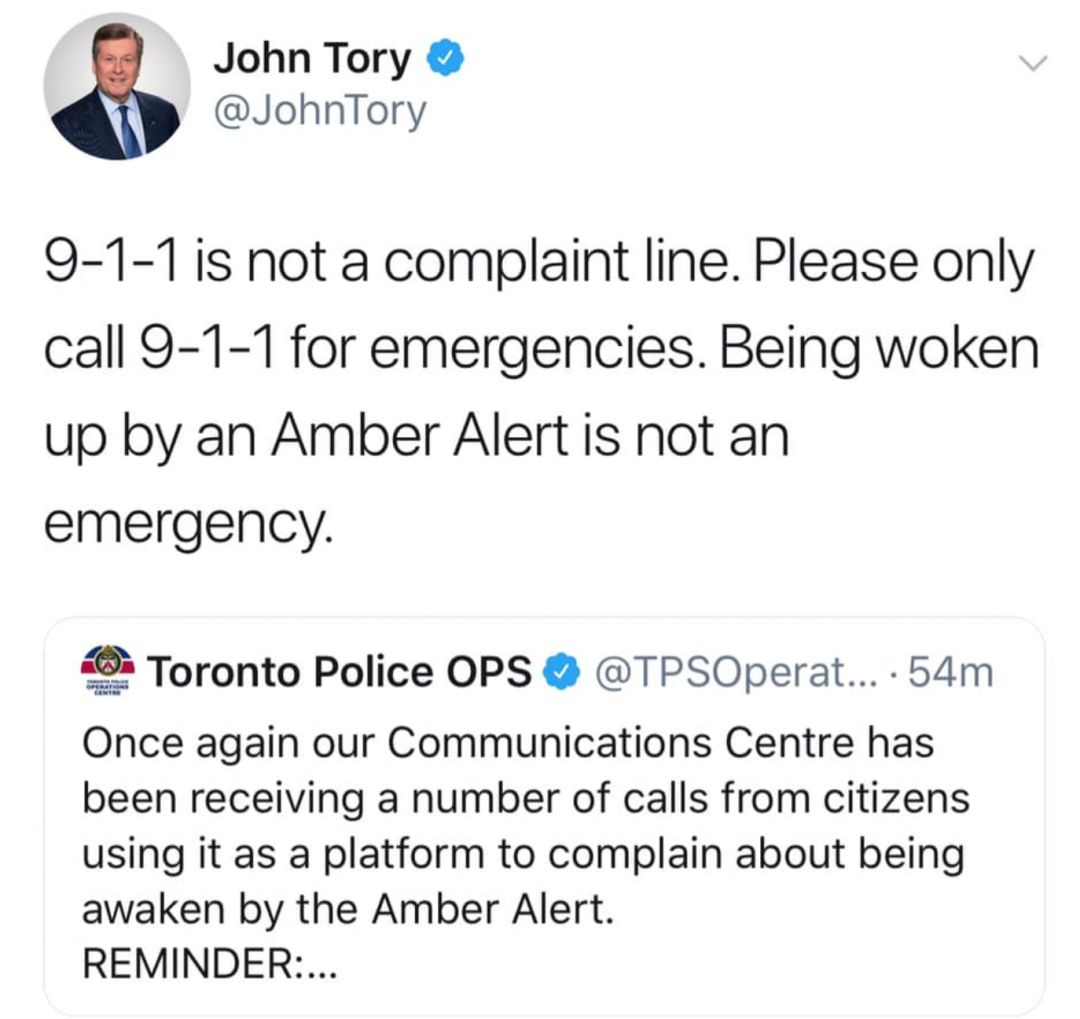 Amber警报就是狼来了!多伦多市民打爆911投诉:太吵了~~~ Amber警报就是狼来了!多伦多市民打爆911投诉:太吵了~~~
