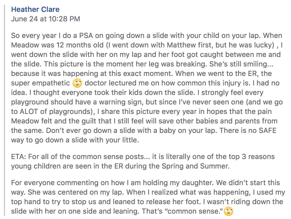 脸书爆帖：妈妈怎么都没想到，玩滑梯把孩子的脚扭断了......