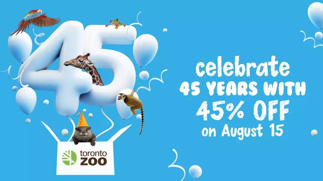 多伦多动物园45岁生日，门票限时55折！