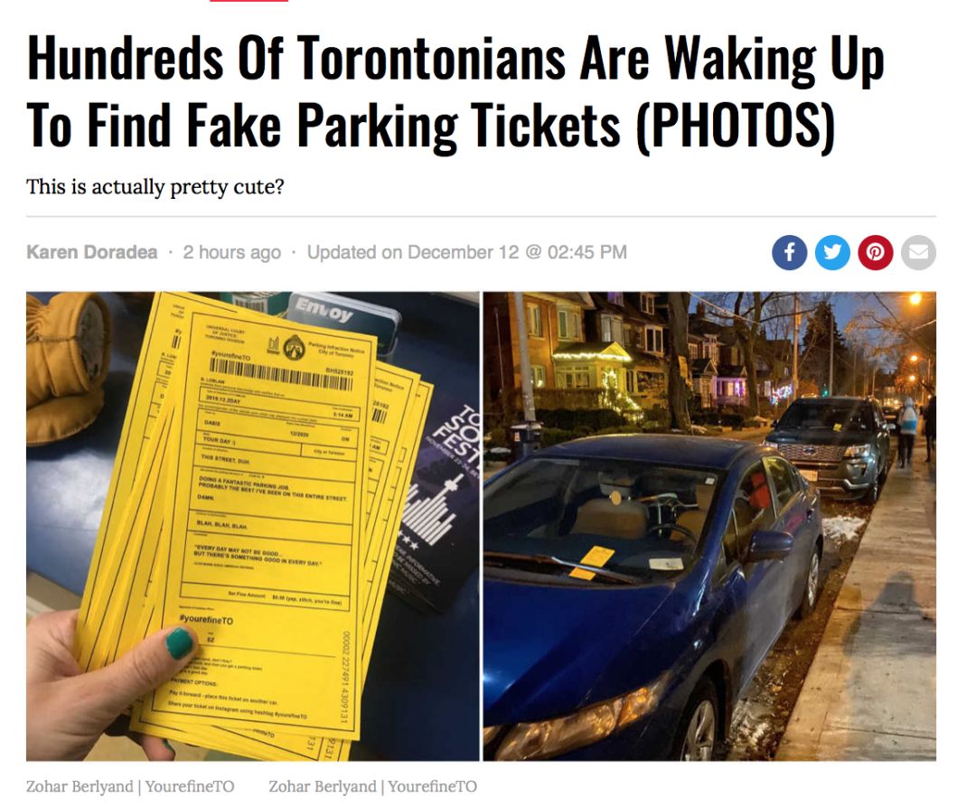 戏精情侣发假罚单恶搞！多伦多数百车主被耍......