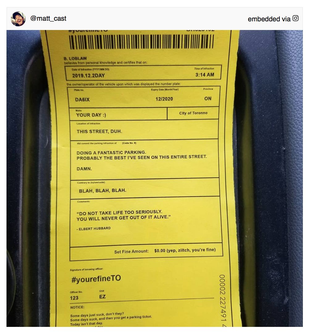 戏精情侣发假罚单恶搞！多伦多数百车主被耍......