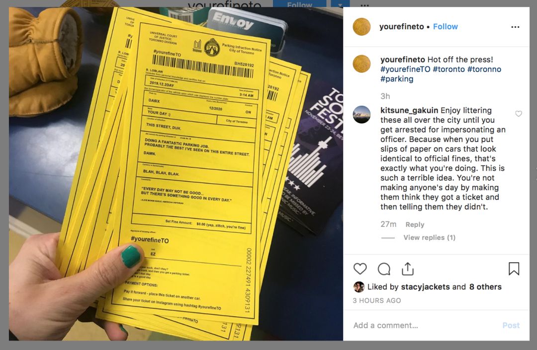戏精情侣发假罚单恶搞！多伦多数百车主被耍......