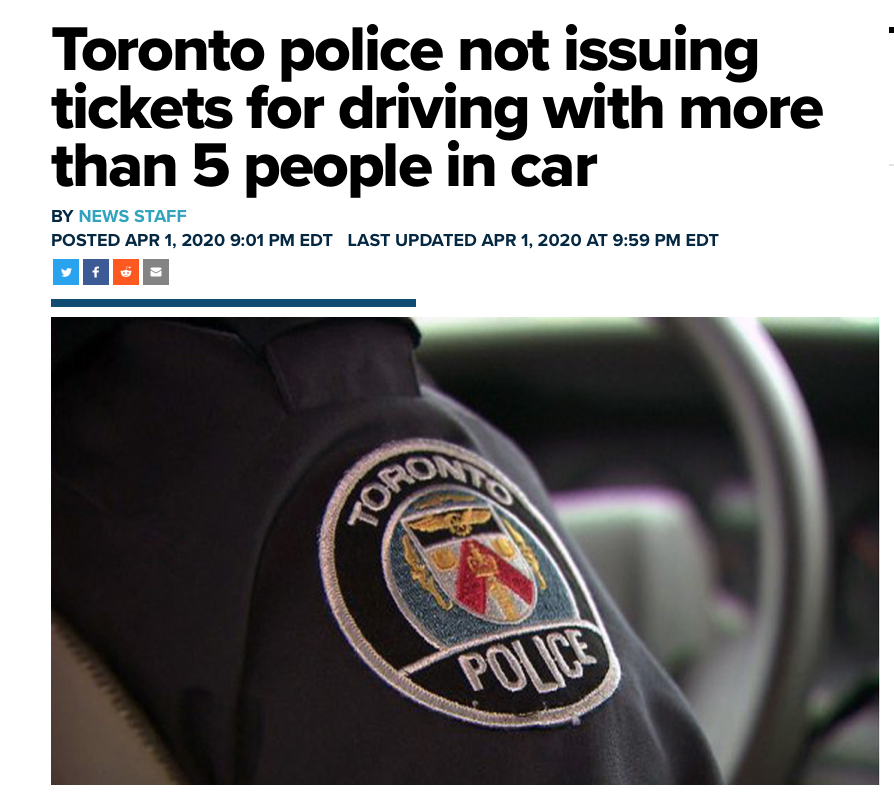 加拿大累计病例已破万！警察辟谣： 这种情况乘车不会开罚单！