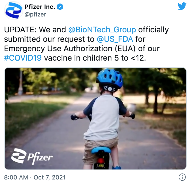 辉瑞正式提交5-11岁疫苗紧急批准！5岁以下疫苗正在测试中...