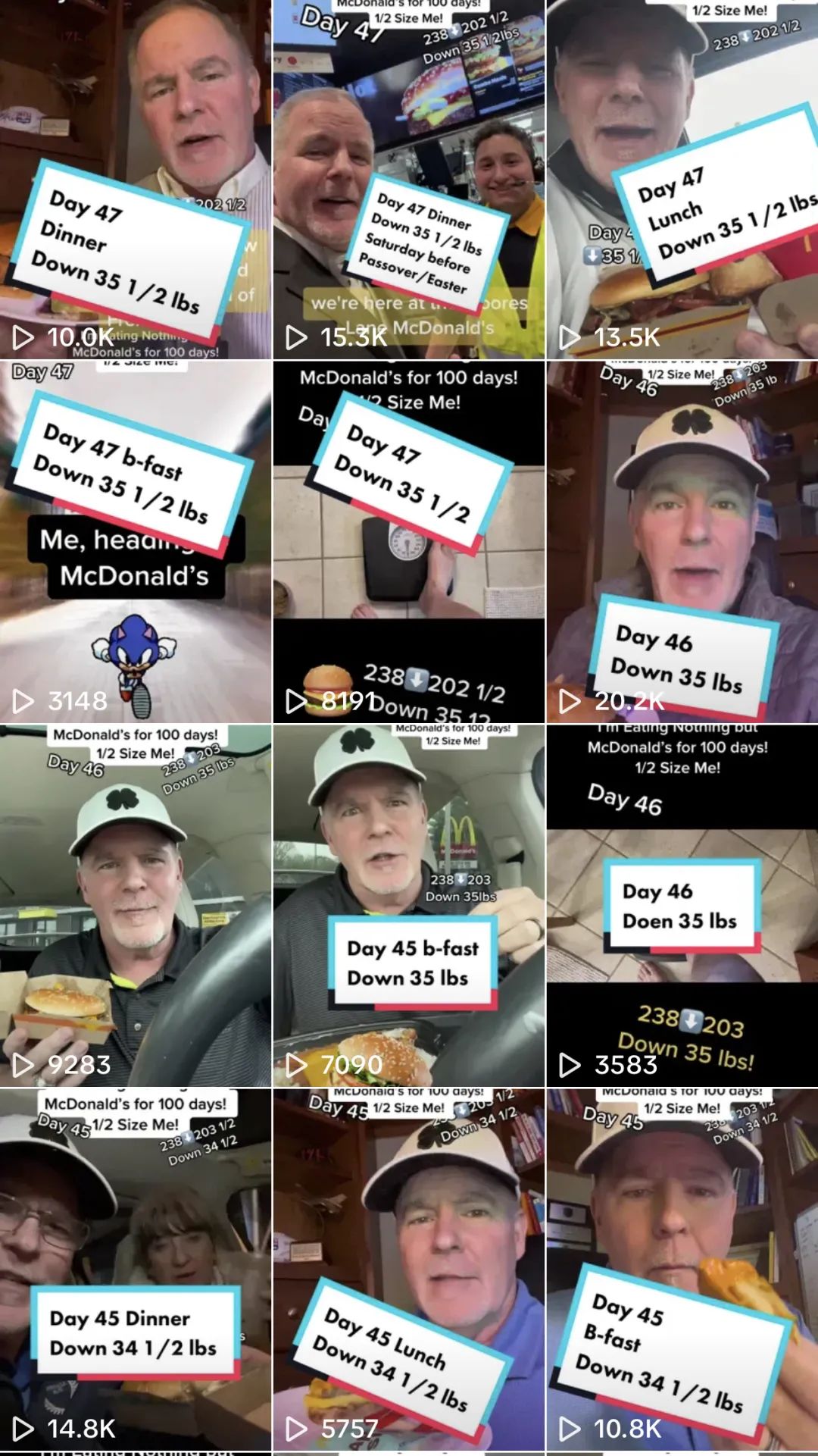挑战100天只吃麦当劳，成功减重60磅！tiktok上这位大爷火出圈了：大爷果然是大爷