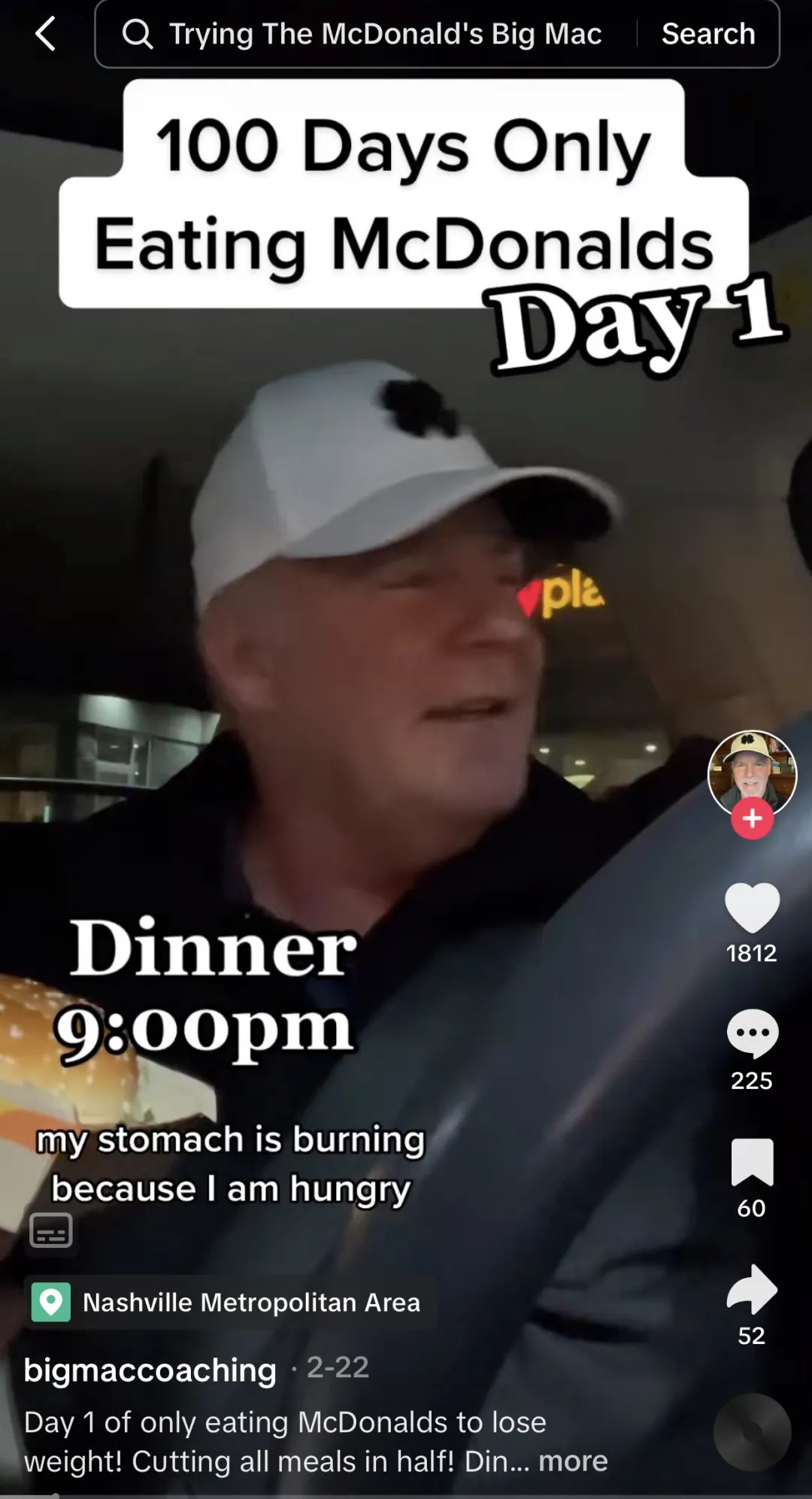 挑战100天只吃麦当劳，成功减重60磅！tiktok上这位大爷火出圈了：大爷果然是大爷