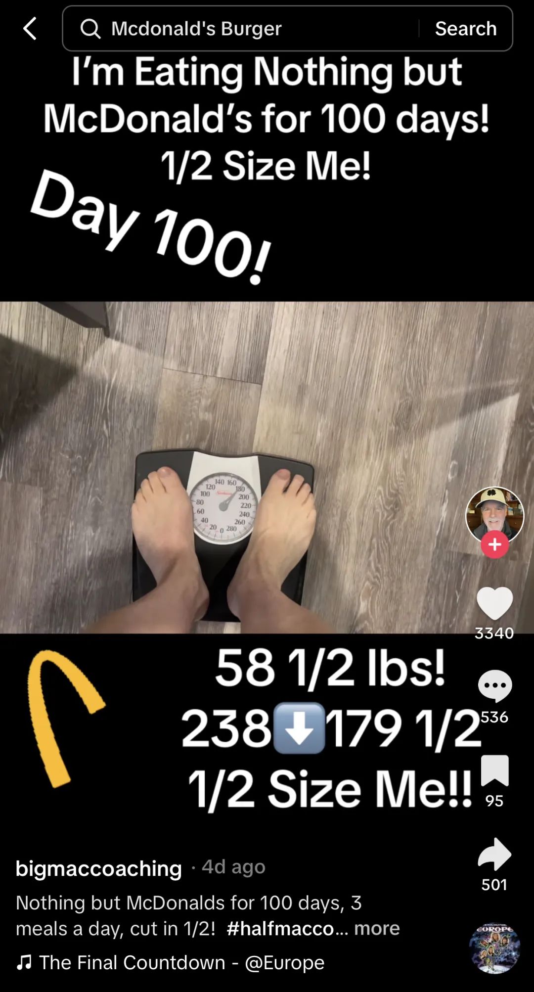 挑战100天只吃麦当劳，成功减重60磅！tiktok上这位大爷火出圈了：大爷果然是大爷