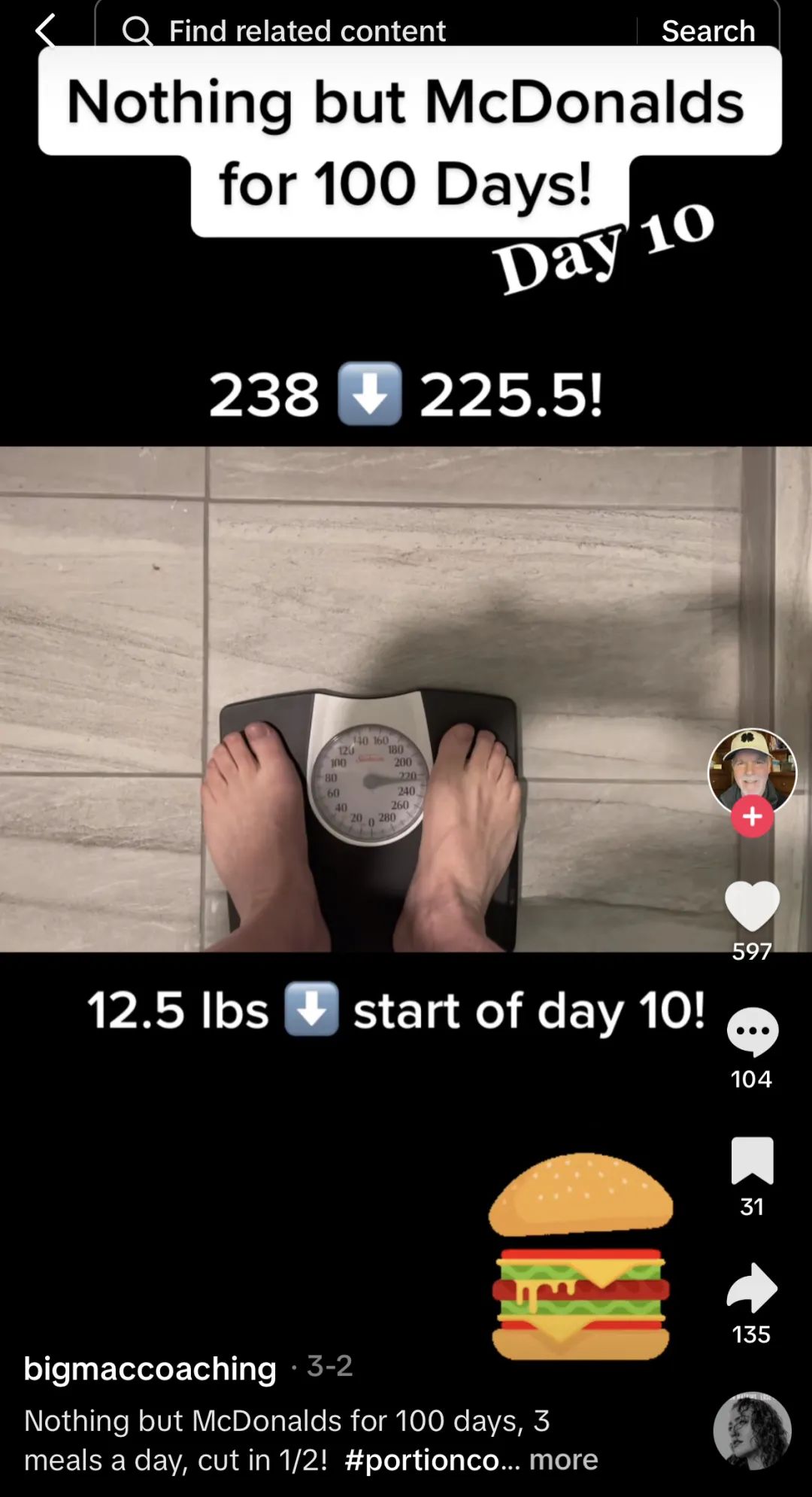 挑战100天只吃麦当劳，成功减重60磅！tiktok上这位大爷火出圈了：大爷果然是大爷