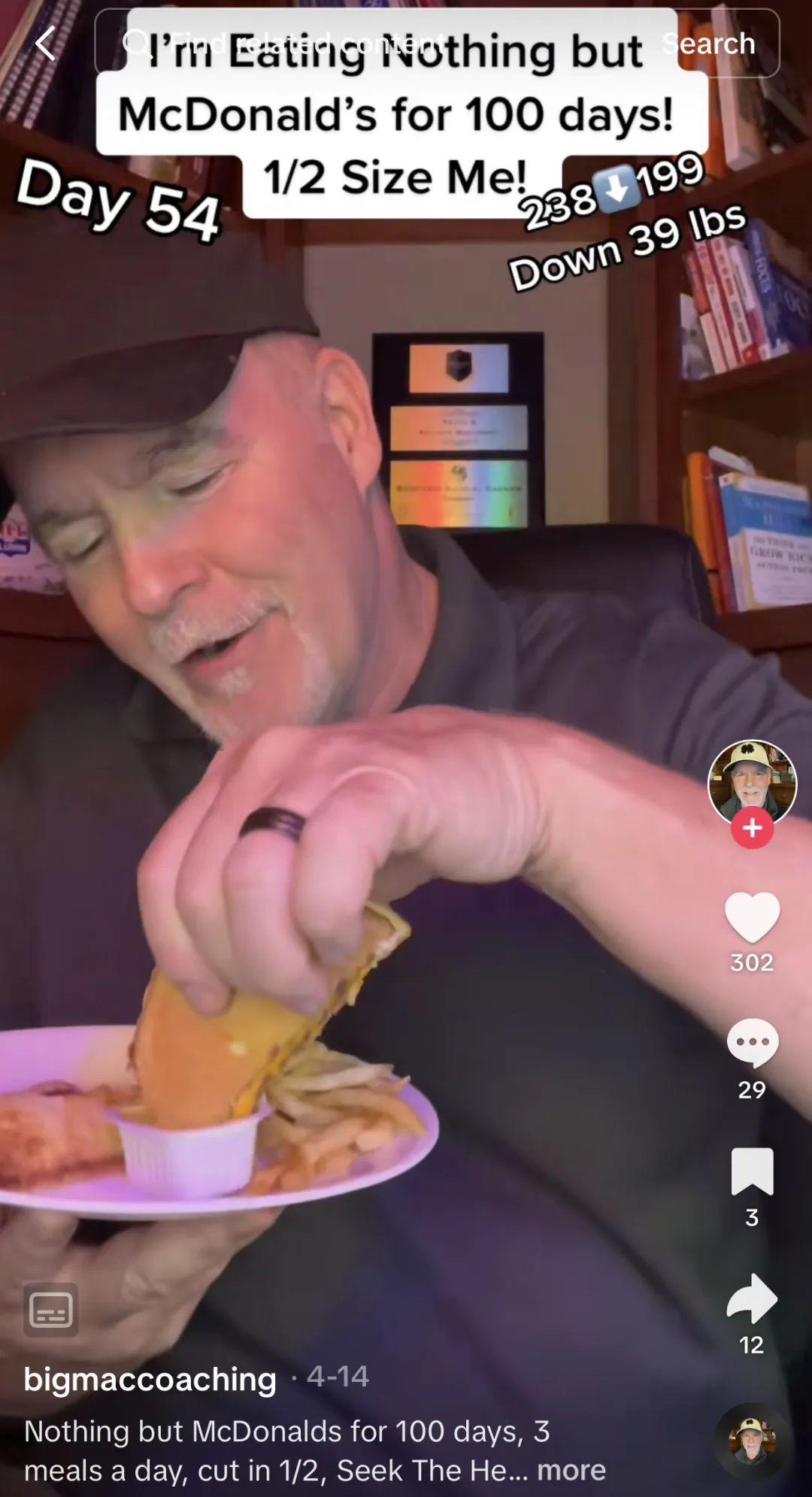 挑战100天只吃麦当劳，成功减重60磅！tiktok上这位大爷火出圈了：大爷果然是大爷