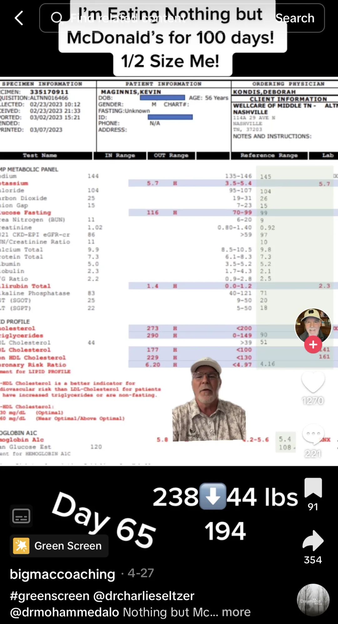 挑战100天只吃麦当劳，成功减重60磅！tiktok上这位大爷火出圈了：大爷果然是大爷