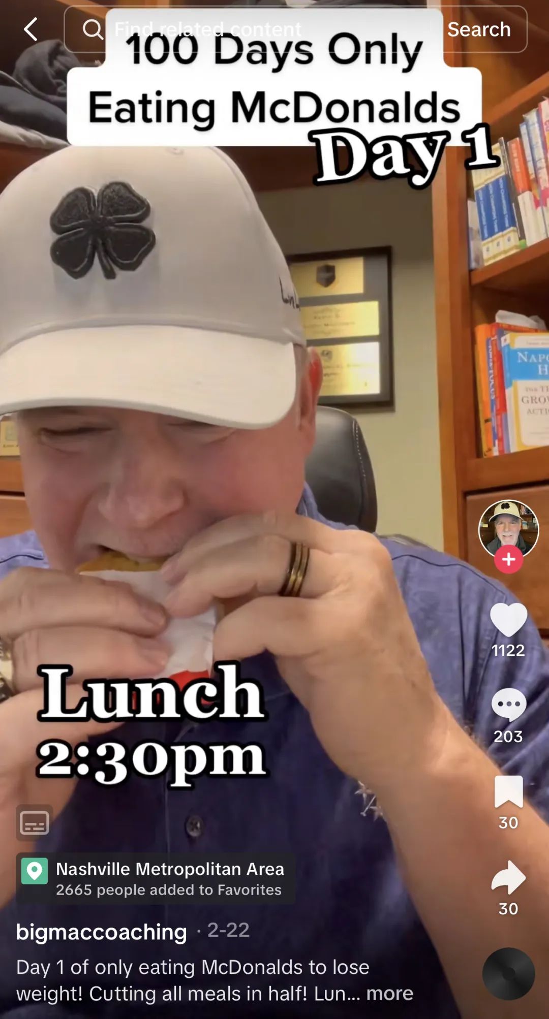 挑战100天只吃麦当劳，成功减重60磅！tiktok上这位大爷火出圈了：大爷果然是大爷