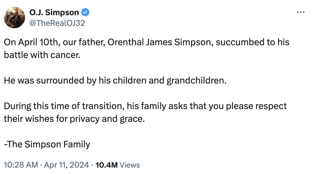 “辛普森杀妻案”当事人OJ辛普森去世：真相只有天知道和狗知道