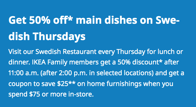 V我50！宜家也有疯狂星期四：吃饭半价，还送家具满减Coupon！